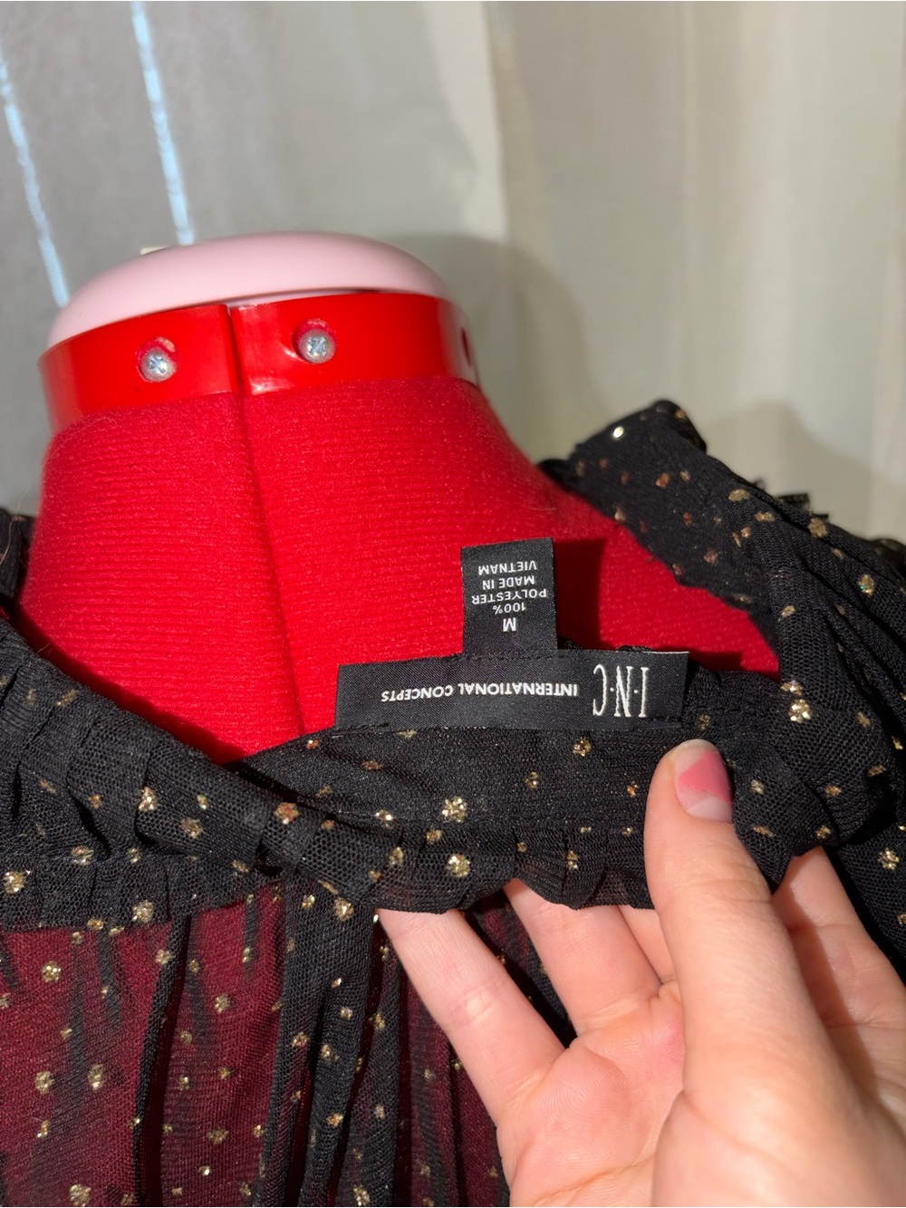 INC International Concepts Black Sheer Blouse with Metallic Dot Detail - Picture 4 of 4